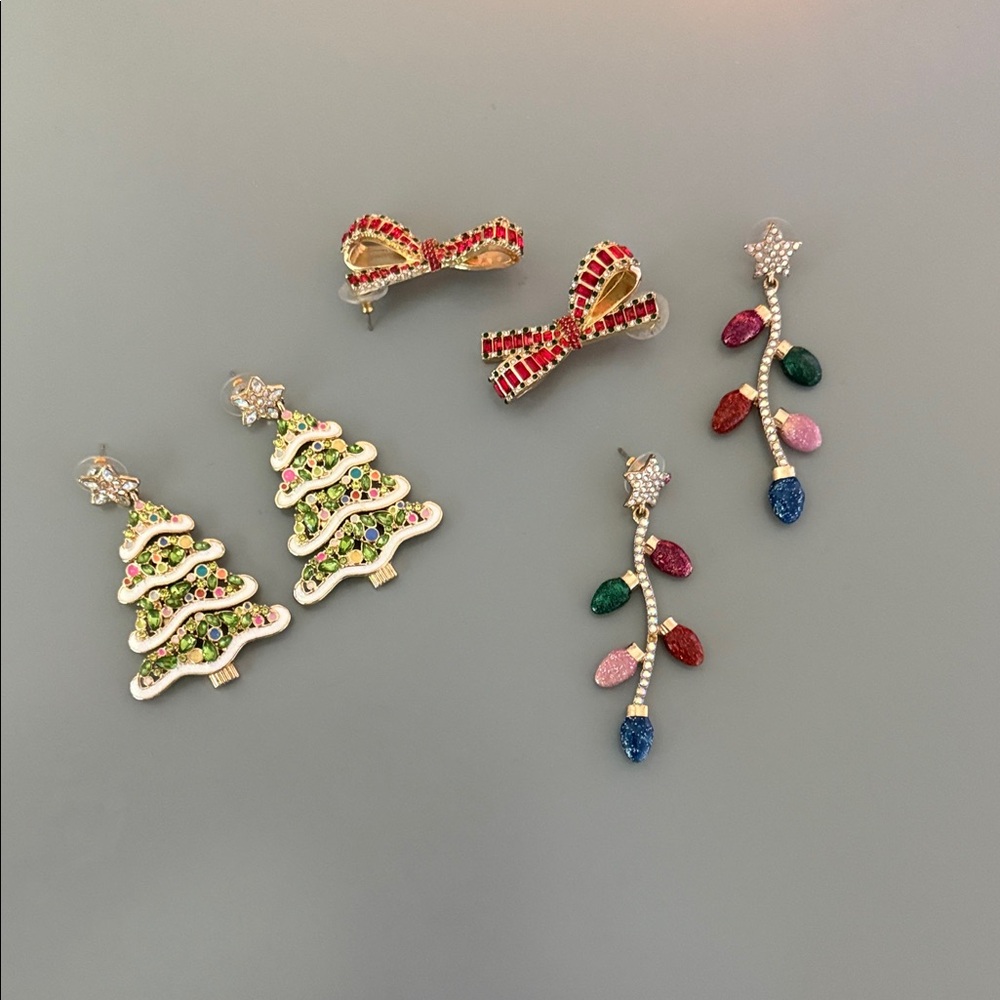 Trio of Baublebar Holiday earrings